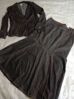 Monroe & Main Dark Gray Denim Blazer Skirt Set Size 14 Golden Stitches Black